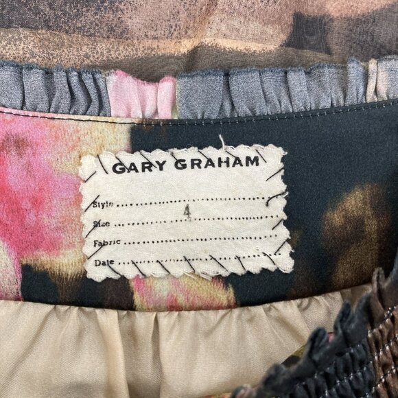 Gary Graham Floral Boho Black Silk Skirt Size 4 Knee Length - Picture 4 of 6